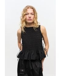 Ganni - Cotton Smock Tie Top - Lyst