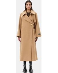 Ganni - Camel Wool-Blend Coat - Lyst