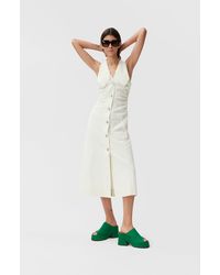 Ganni Seersucker Midi Dress Stripe Flan Size 36 - Multicolor