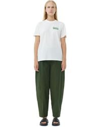 Ganni - Pantalon Green Cotton Crepe Elasticated Curve - Lyst
