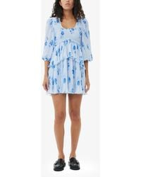 Ganni - Pleated Georgette Flounce Smock Mini Dress - Lyst