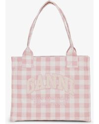 Ganni - Grand Sac Fourre-Tout À Carreaux Vichy En Coton Recyclé - Lyst