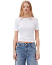 Ganni - White Soft Cotton Rib Short Sleeve T-shirt - Lyst