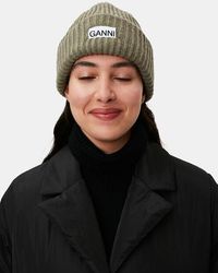 Ganni - Oversized Wool Rib Knit Beanie - Lyst