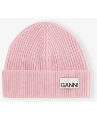 Ganni - Beanie Hat With Logo Label - Lyst