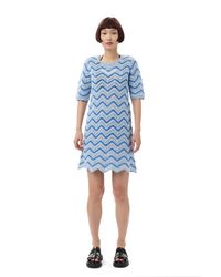 Ganni - Blue Cotton Crochet Mini Dress - Lyst
