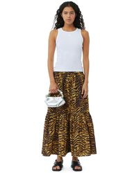 Ganni - Animal Printed Cotton Maxi Flounce Skirt - Lyst