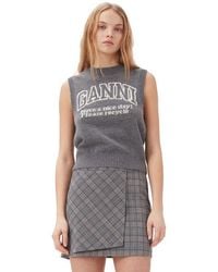 Ganni - Grey Graphic Wool Vest - Lyst