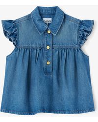 Ganni - Denim Ruffle Top - Lyst