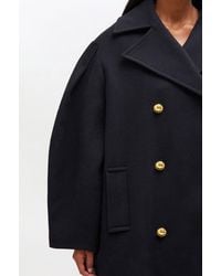 Ganni - Dark Wool Oversized Midi Peacoat - Lyst
