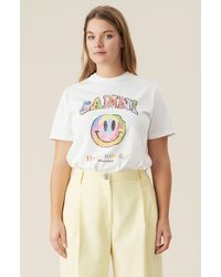 Ganni Basic Cotton Jersey T-shirt, Smiley Bright White Size Xxs