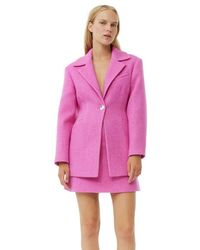 Ganni - Pink Twill Wool Suiting Fitted Blazer - Lyst