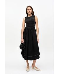 Ganni - Washed Stretch Cotton Smock Midi Dress - Lyst