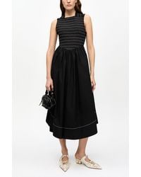 Ganni - Washed Stretch Cotton Smock Midi Dress - Lyst