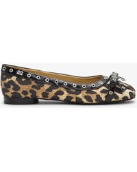 Ganni - Leopard Eyelet Bow Ballerinas - Lyst