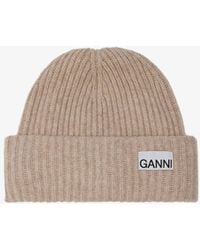 Ganni - Sand Fitted Wool Rib Knit Beanie - Lyst