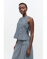 Ganni - Seersucker Check Smock Tie String Top - Lyst
