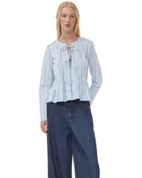 Ganni Striped Striped Denim Peplum Blouse in Blue | Lyst