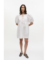 Ganni - White Cotton Poplin Tie String Mini Kleid - Lyst