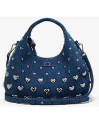 Ganni - Denim Stud Mini Hobo Bag - Lyst