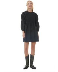Ganni - Black Long Sleeve Cotton Poplin Smock Mini Dress Size 4 - Lyst