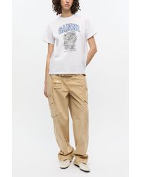 Ganni - Washed Stretch Cotton Pocket Pants - Lyst
