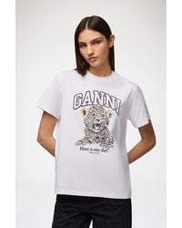 Ganni - White Basic Jersey Leopard Relaxed T-shirt Size Medium Organic Cotton - Lyst