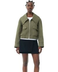Ganni - Veste Green Heavy Twill Wide Collar Short Taille 34 Polyestere Recyclé - Lyst