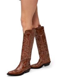 Ganni - Embroidered Knee-high Western Boots - Lyst