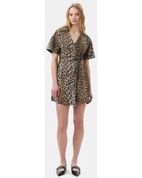 Ganni - Printed Cotton Wrap Mini Dress - Lyst