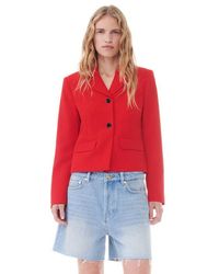 Ganni - Red Twill Suiting Fitted Blazer - Lyst