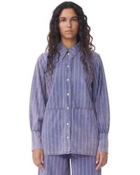 Ganni - Purple Striped Denim Shirt - Lyst