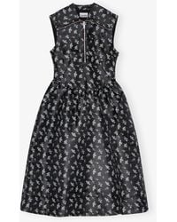 Ganni Jacquard Midi Dress in Metallic | Lyst