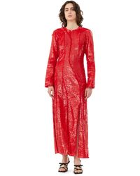 Ganni - Red Long Sleeve Sequins Maxi Dress Size 4 Recycled Polyester - Lyst