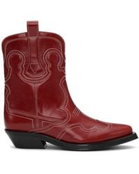 Ganni - Red Low Shaft Embroidered Western Boots - Lyst