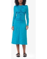 Ganni - Crinkled Satin O-Neck Midi Dress - Lyst