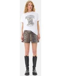 Ganni - Leopard Printed Denim Shorts Size 25 - Lyst