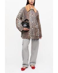 Ganni - Leopard Printed Canvas Midi Jacket - Lyst