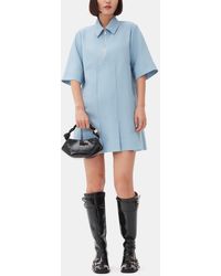 Ganni - Light Blue Twill Suiting Mini Dress - Lyst