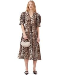 Ganni - Mixed Leopard Cottonpoplin V-neck Maxi Dress Size 8 - Lyst