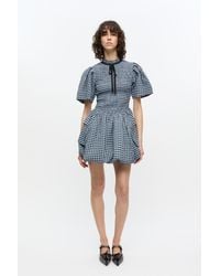 Ganni - Seersucker Check Mini Smock Dress - Lyst