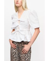 Ganni - Washed Stretch Cotton Tie Strap Blouse - Lyst