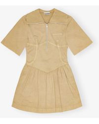 Ganni - Washed Stretch Cotton Mini Dress - Lyst