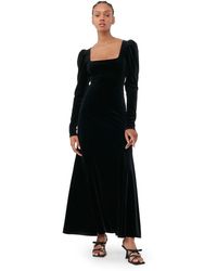 Ganni - Robe Black Velvet Jersey Maxi Taille 46 Polyestere Recyclé/Spandex Manches longues - Lyst