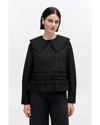 Ganni - Stretch Cotton Ruffle Shirt - Lyst