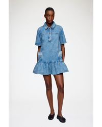 Ganni - Robe En Denim Patchwork Coton Biologique - Lyst