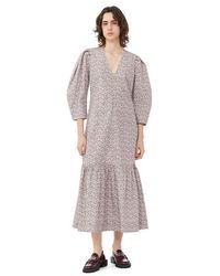 Ganni - Bedrucktes Cotton-Maxikleid Mit V-Ausschnitt - Lyst