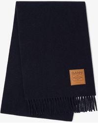 Ganni - Écharpe En Laine Bleu Foncé Marine - Lyst