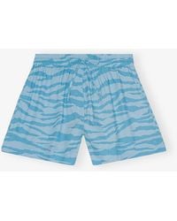 Ganni - Printed Cotton Elasticated Shorts - Lyst