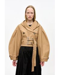 Ganni - Camel Bonded Cotton Short Trench Jacket - Lyst